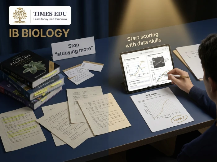 Student analyzing biology data in a lab setting