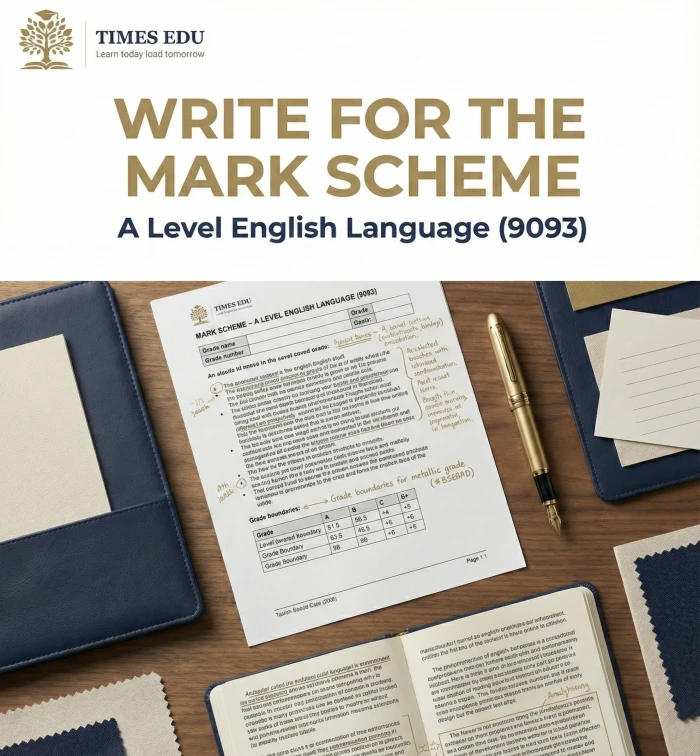 A Level English Language 9093: Text Analysis & Directed Writing 1 Student studying intensely with papers and pen, focusing on structured writing