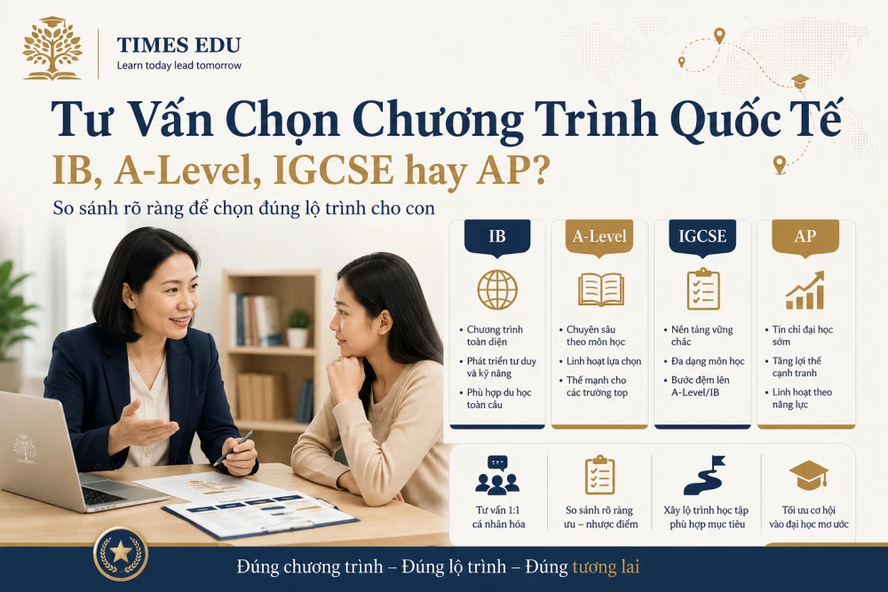 Tư vấn chọn chương trình quốc tế IB, A-Level, IGCSE hay AP 2026