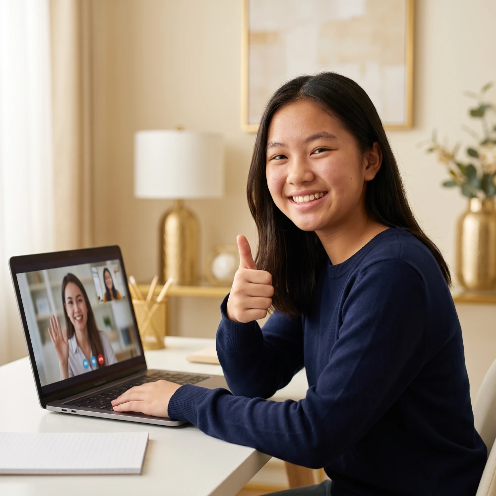 Học sinh hào hứng sau buổi học trực tuyến cùng gia sư